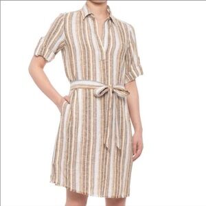 Drew Ollie Stripe Linen Shirt Dress Missing Belt M